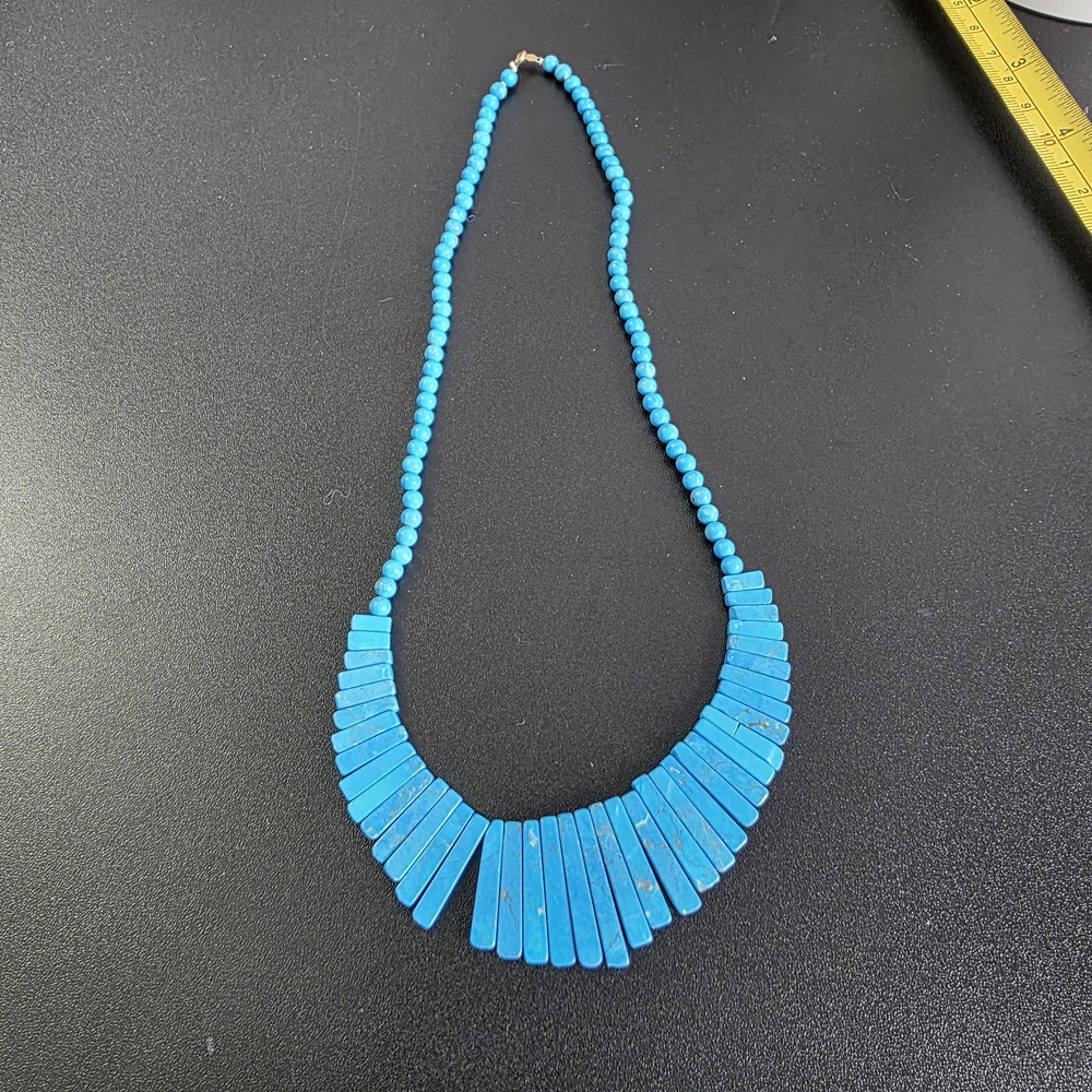 Blue Stone Beaded Statement Necklace with Gold-Filled Clasp